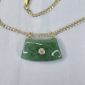 Green Aventurine Rock Crystal Sterling Silver Gold Vermeil Pendant Necklace 20”
